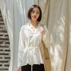 Diagonal-button Tie-waist Blouse Ivory - One Size