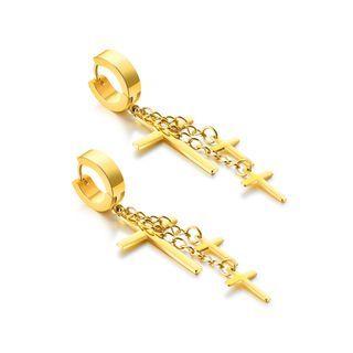 Fashion Classic Plated Gold Cross Tassel 316l Stainless Steel Earrings Golden - One Size