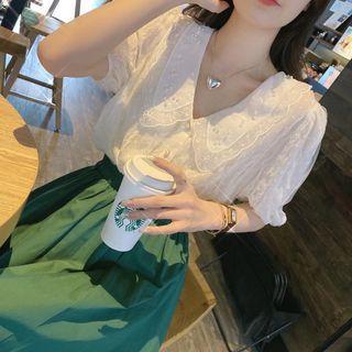 Set: Peter Pan Collar Lace Blouse + A-line Skirt