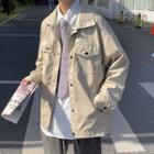 Collared Snap Button Faux Leather Jacket