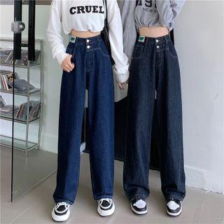 High-waist Double Buttoned Straight-leg Jeans