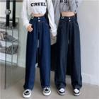 High-waist Double Buttoned Straight-leg Jeans