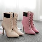 Pointy Toe High Heel Lace-up Short Boots