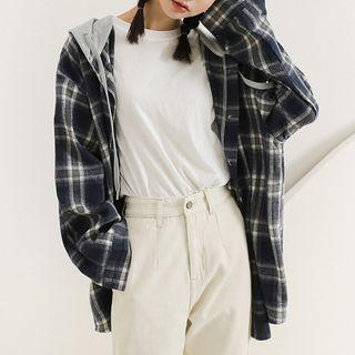 Hooded Gingham Long-sleeve Shirt