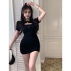 Short-sleeve Cut-out Applique Mini Sheath Dress