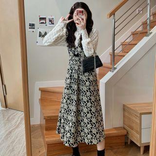 Sleeveless Floral Print Dress / Lace Top