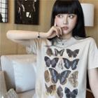 Butterfly Printed Short-sleeve T-shirt Tshirt - As Figure - One Size