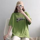 Printed Short-sleeve T-shirt Light Green - One Size