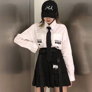 Pocket Detail Shirt / Strap Detail Pleated Skirt