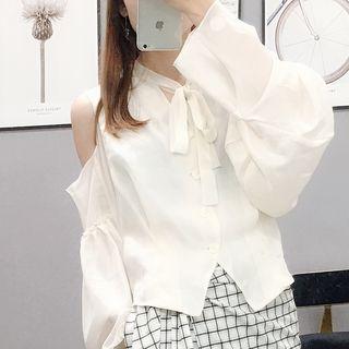 Ribbon Bow Cold Shoulder Shirt