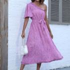 One-shoulder Patterned Midi A-line Dress