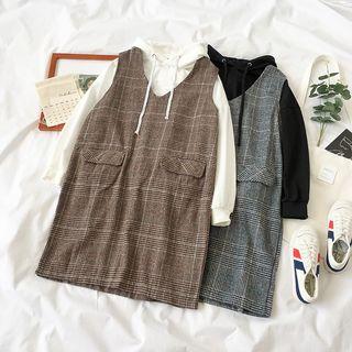 Hoodie / Sleeveless Plaid Mini Dress