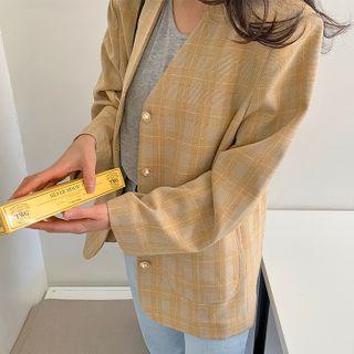 Lapelless Glen-plaid Blazer