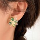 Flower Faux Crystal Alloy Earring Type A - 1 Pair - Green - One Size