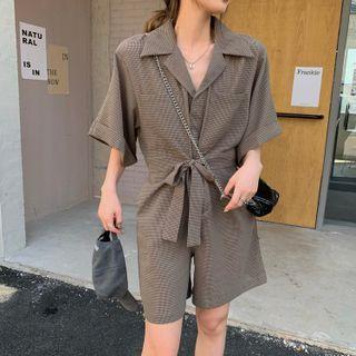 Short-sleeve Plain Playsuit As Figure - One Size