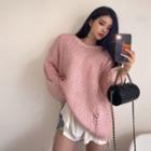 Distressed Pastel-color Boxy Sweater Pink - One Size