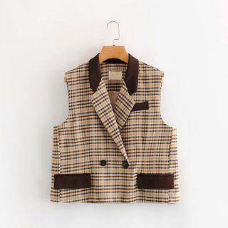 Double Breasted Plaid Cropped Vest 200904 - As Shown In Figure - One Size