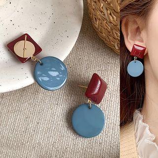 Square & Disc Dangle Earring 1 Pair - As Shown In Figure - One Size