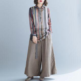 Striped Shirt / Wide Leg Pants