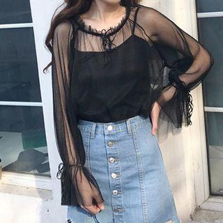 Set: Sheer Mesh Top + Strap Top