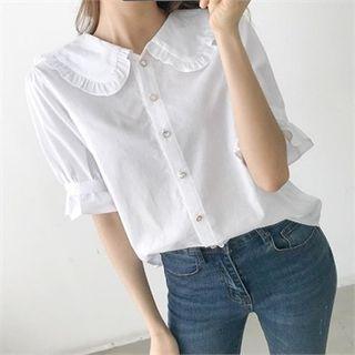 Puritan-collar Frill-trim Blouse