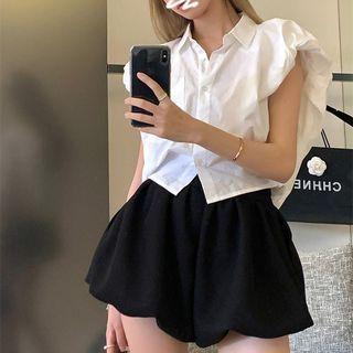 Puff-sleeve Shirt / High Waist Shorts