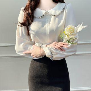 Peterpan-collar Fringed Crepe Blouse