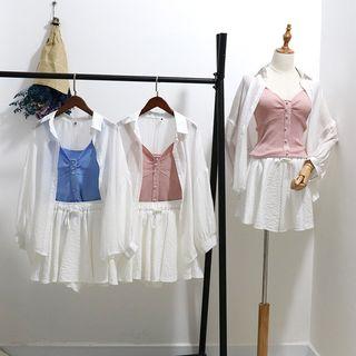 Knitted Camisole Top / Plain Shirt / Wide-leg Skort / Set