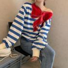 Striped Bow Print One-shoulder Pullover