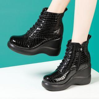 Lace-up Wedge Heel Short Boots