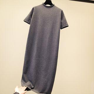 Short-sleeve Midi Knit Dress 92-101 - Gray - One Size