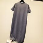 Short-sleeve Midi Knit Dress 92-101 - Gray - One Size