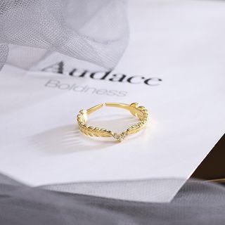 925 Sterling Rhinestone Palm Tree Open Ring Rs366 - Gold - One Size
