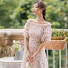 Printed Off-shoulder Midi A-line Dress