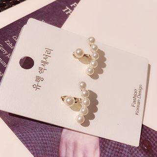 Faux Pearl Swing Earring 1 Pair - Silver Steel - White - One Size