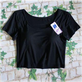 Plain Short Sleeve Padded Cropped Top