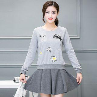 Set: Long-sleeve Embroidery Pullover + Skirt