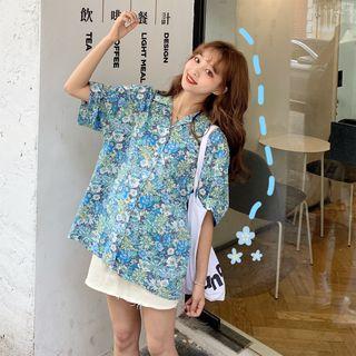 Floral Print Short-sleeve Loose-fit Shirt