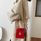 Faux Leather Boxy Crossbody Bag Red - One Size