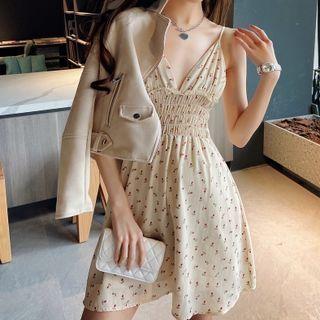 Spaghetti-strap Floral Mini A-line Smock Dress