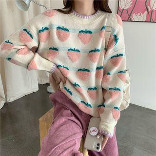 Round-neck Strawberry Pattern Long-sleeve Sweater