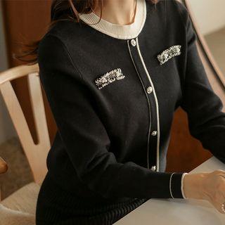 Piped Faux-pearl Knit Top