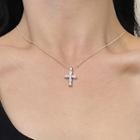 Rhinestone Cross Necklace L274 - Silver - One Size