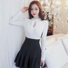 Cutout Long-sleeve Blouse/ Mini A-line Skirt