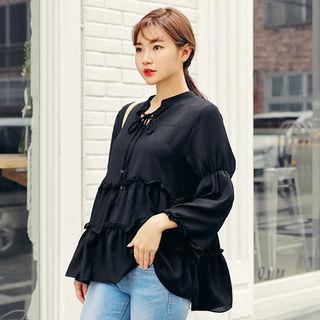 Tie-front Frilled-trim Tunic