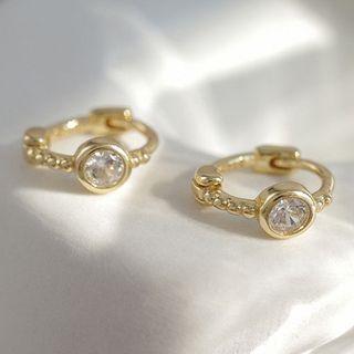 Rhinestone Sterling Silver Hoop Earring 1 Pair - Gold - One Size