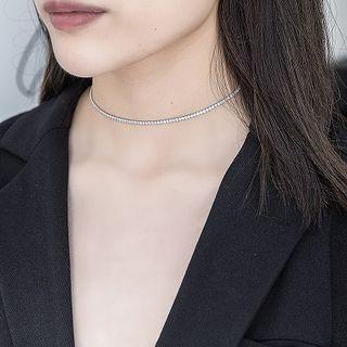 925 Sterling Silver Rhinestone Choker 1 Pc - Sterling Silver - Choker - Silver - One Size