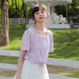 Short-sleeve Floral Print Buttoned Top