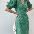 Puff-sleeve Frilled Floral Maxi Wrap Dress