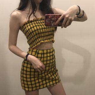Set: Plaid Tube Top + Plaid Mini Skirt